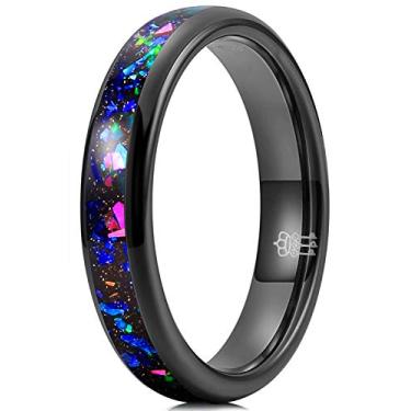 Imagem de Anéis de tungstênio com três chaves femininos Opaly Incrustados 4 mm de anéis de noivado e presentes de casamento Azul