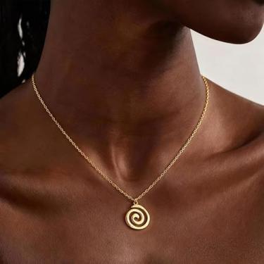 Imagem de Colar feminino dourado grosso boho praia espiral espiral espiral pingente pingente concerto country roupa joias presentes de amizade para mulheres presentes de Natal Dia dos Namorados, Medium, Latão