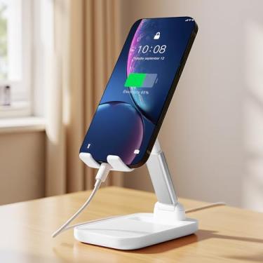 Imagem de Suporte dobrável para celular, altura de ângulo ajustável/suporte de telefone portátil adequado para todos os smartphones (branco)