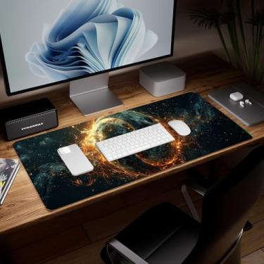 Imagem de Tapete de mesa colorido de couro, mouse pad de arte colorida grande teclado de computador mousepad para jogos à prova d'água protetor e capa de mesa, tapete de mouse decorativo de couro PU para laptop