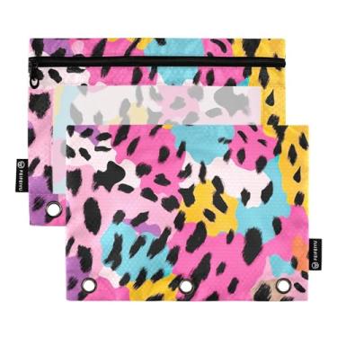 Imagem de Wassud Pacote com 2 pastas coloridas com estampa de leopardo, pastas de bolso com 3 furos, pasta organizadora para casa, escritório