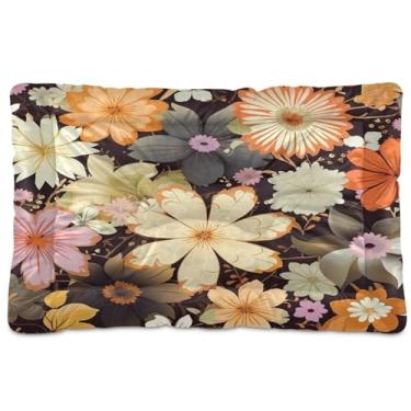 Imagem de Wassud Cama de cachorro marrom claro com flores grandes para cães ao ar livre tapete lavável para animais de estimação cama de gato para dormir viagens 91 x 61 cm