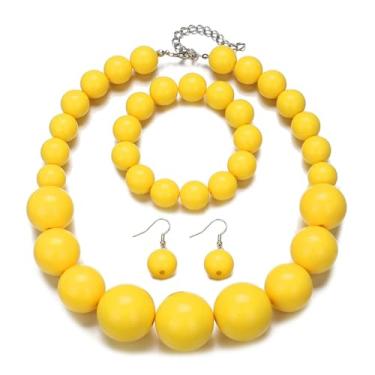 Imagem de Conjunto de joias de pérolas para mulheres colar grosso moderno vermelho/branco/rosa gargantilha colar e brincos com pulseiras, vestido de festa de Natal, meias de Natal, fantasias de Mrs Roper para