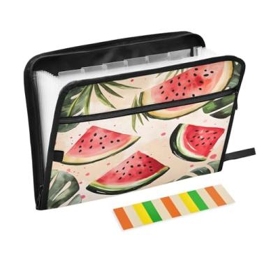 Imagem de CEBUGI Pasta expansível de 13 bolsos, impermeável, sanfonada, organizador de arquivos com etiquetas tamanho A4, organizador de documentos de papel para escola, material de escritório, melancia