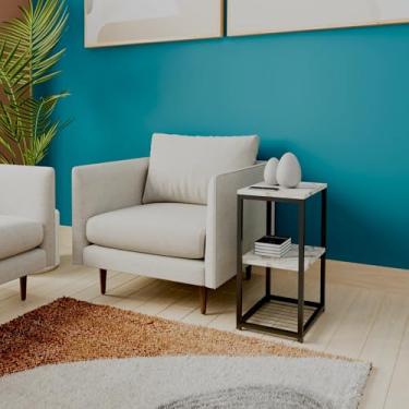 Imagem de Mesa lateral de 3 camadas para sala de estar com prateleira de armazenamento de madeira, mesa de canto rústica para sofá ou sofá, organizador estreito de banheiro, mesa de cabeceira de cabeceira com