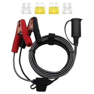 Imagem de Conector fêmea de 20A, 12 V, 24 V, 14 AWG, soquete para bateria de crocodilo, conector de clipes de crocodilo jacaré, 3,05 m, extensão de extensão de bateria de carro com fusível de 20 A