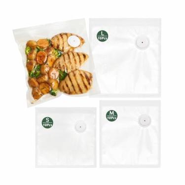 Imagem de Sacos seladores a vácuo reutilizáveis para alimentos, 30 peças (P/M/G), sacos sous vide sem BPA para aquecimento de micro-ondas, cozimento e armazenamento no freezer, compatível com a maioria das