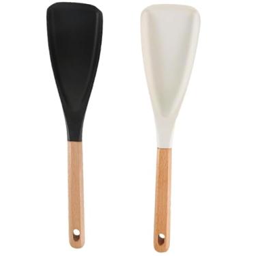 Imagem de 2025 Colher de Espátula de Silicone Multifuncional - Ferramenta de Cozinha Resistente ao Calor com Cabo de Madeira, Antiaderente, Máquina de Lavar Louça, (Black+White)