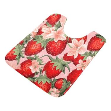 Imagem de Burbuja Tapete de banheiro de morango, tapete de banho absorvente de pelúcia macio, base antiderrapante para piso de banheiro, oval em forma de U