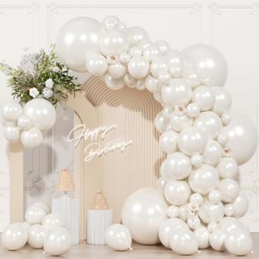 Imagem de Pacote com 104 balões brancos perolados de diferentes tamanhos – 18/12/10/5 polegadas arco de guirlanda de balões de látex pérola para aniversário, casamento, chá de panela, decoração de festa do dia