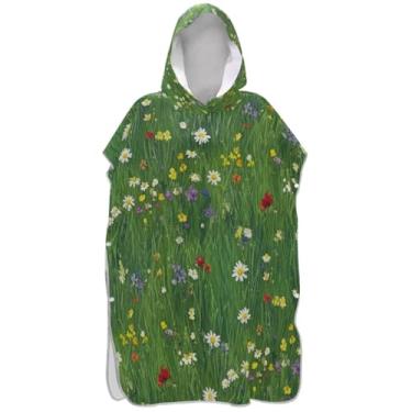 Imagem de Joisal Poncho de surfe plus size para adultos trocador de roupão de praia com capuz toalha de natação flores silvestres ponchos de praia verdes para homens
