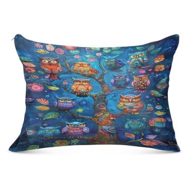 Imagem de Capas de travesseiro de coruja tamanho king size 53 x 54 polegadas capa de almofada com zíper durável para a pele