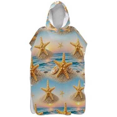 Imagem de Joisal Starfish Surf Poncho Trocador Roupão para Adul Praia Moletom Toalha Floral Plus Size Homens Mulheres Poncho com Capuz