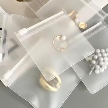 Imagem de Bolsa de armazenamento de plástico transparente fosco com 10 peças – Organizador de EVA quadrado reutilizável com zíper deslizante para itens pequenos, ideal para viagens, escritório, casa