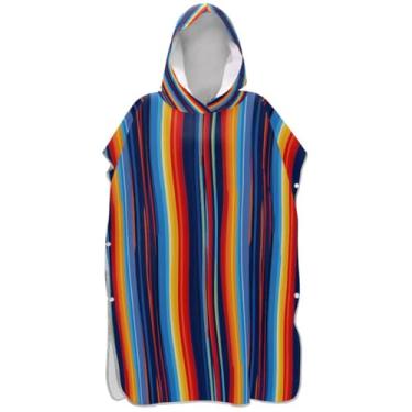 Imagem de Joisal Poncho de surfe trocador de roupão para praia Adul toalha com capuz floral absorvente masculino poncho com capuz listrado colorido vermelho amarelo azul