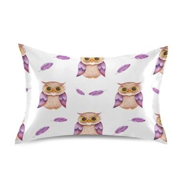 Imagem de Fronhas refrescantes para cabelo corujas fofas desenho branco roxo cetim bonito arte king queen padrão fronhas decoração de cama cama king size 101,6 cm x 50,8 cm