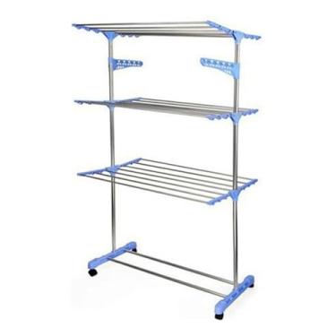 Imagem de Varal De Roupa Retrátil Vertical Articulado Dobrável Com Rodinhas Azul