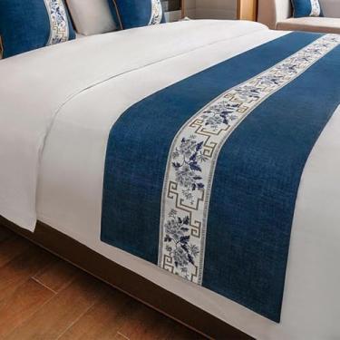 Imagem de Cachecol para cama queen size, corredores e cachecóis de cama de hotel premium, poliéster premium, decoração multiuso, fácil de cuidar, perfeito para estilo de quarto de hóspedes - azul ||50 * 195 cm