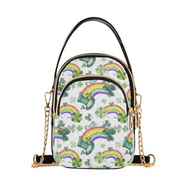 Imagem de Bolsa feminina de ombro azul golfinho baleias marinhas para celular bolsa de mão floral designer clutch tote, Trevo de São Patrício, 5.91x3.15x8.27inches