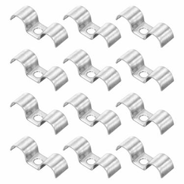 Imagem de HARFINGTON Grampo de linha dupla de aço inoxidável de 12 mm / 1/5.1 cm Clipes de linhas de combustível em forma de M para instalação de cabos de combustível de freio, tubos de tubulação de fio, prata