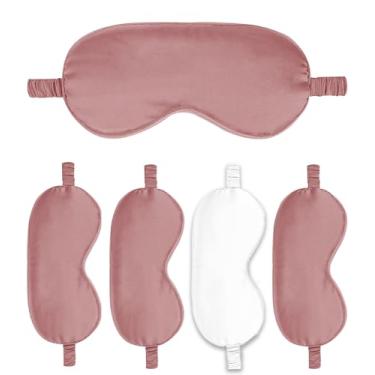 Imagem de Máscaras de dormir pacote com 5 capas de seda para olhos de cetim máscara blackout sedosa macia para olhos para dormir capas para presentes de dama de honra