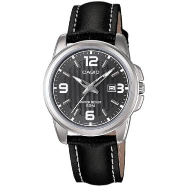 Imagem de Casio Relógio feminino de quartzo de couro preto LTP1314L-8AV com mostrador preto