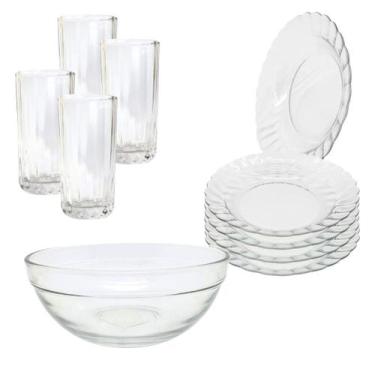 Imagem de Jogo De Copos E Pratos 13 Peças Aparelho De Jantar com Bowl Pro Grande