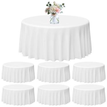 Imagem de KisSealed Toalha de mesa redonda branca com 224 cm, pacote com 6, toalhas de mesa de poliéster laváveis para mesa de jantar, banquetes, festas de bufê e casamento (serve para mesas de 76 a 182 cm)