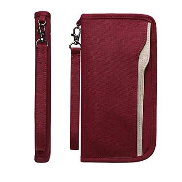 Imagem de Suporte de passaporte para família de viagem, carteira de viagem feminina, porta-passaporte, acessórios essenciais de viagem, organizador de documentos, Três dobras - Borgonha, Large, Casual