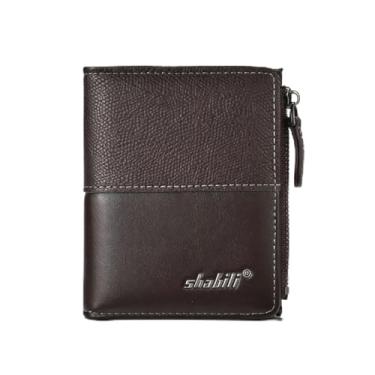 Imagem de Carteira masculina moderna marrom escuro grande capacidade zíper padrão xadrez couro PU fácil de carregar, design moderno marrom escuro grande capacidade zíper com padrão xadrez couro PU