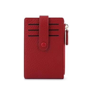 Imagem de Carteiras femininas de couro pequenas e finas com bloqueio minimalista com zíper com moeda de grande capacidade, cartão de crédito fino