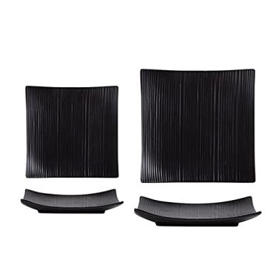 Imagem de Prato de jantar, 2 peças, pratos de jantar quadrados de cerâmica de 20 cm, pratos de sushi para salada, bife, macarrão e aperitivo, pratos de servir restaurante, jantar em família e pratos de jantar