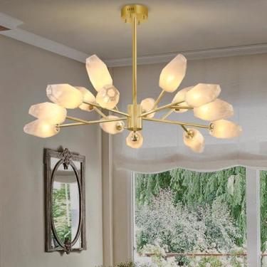 Imagem de Lustre moderno de meados do século XX sobre a mesa, com 15 lâmpadas em formato de globo estilo Sputnik, luminária pendente criativa com cúpula de vidro, luminária de teto suspensa em metal p