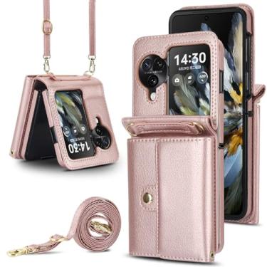 Imagem de Capa carteira flip Oppo Find N3, porta-cartões com bloqueio RFID e alça destacável, couro durável e TPU, 4 compartimentos para cartão, proteção contra quedas, capa flip com suporte para uso diário