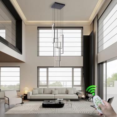 Imagem de Lustre LED Grande para Escadas, Luminária Pendente Moderna em Alumínio com Controle Remoto, Ideal para Restaurantes, Salas de Estar com Pé Direito Alto, Hotéis e Vilas.