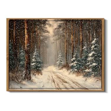 Imagem de AIMAILON Arte de parede em tela emoldurada retrô floresta rústica na árvore de neve impressões de imagens arte pequena casa quarto sala de estar decoração pinturas tamanho 12x16