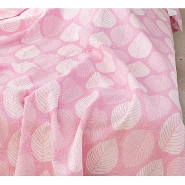 Imagem de MEJU Cobertor leve de musselina infantil rosa folha para cama sofá sofá 100% algodão penteado 3 camadas macio quente reversível cobertor colcha de cama casal queen 203 cm x 228 cm