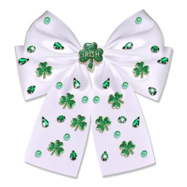 Imagem de BVGA Presilhas de cabelo femininas para o Dia de São Patrício com glitter verde da sorte trevo laço fita de cabelo dia de São Patrício roupas irlandesas acessórios presentes