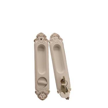 Imagem de VTGVVVTR Fechadura de porta deslizante retrô chinesa armário interno porta de madeira fechadura de porta deslizante dupla face banheiro varanda botão plano estilo europeu (YM01 branco marfim com corpo