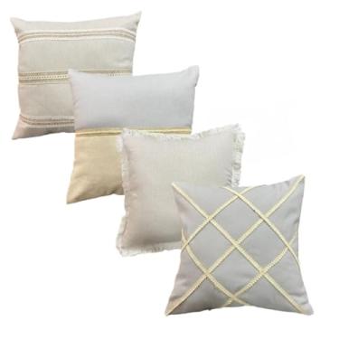 Imagem de Kit 4 Capas de Almofadas Boho Chic Rústico Elegante 42x42 com Zíper Invisível (Cinza Chumbo)