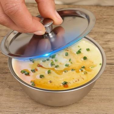 Imagem de Tigela de ovo fumegante de aço inoxidável 304 com tampa, utensílios de mesa de cozinha doméstica, tigela de sopa de sobremesa, salada de frutas, recipiente para alimentos