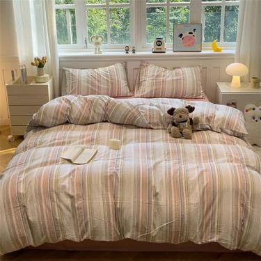 Imagem de Conjunto de cama xadrez listrado simples para casa e dormitório, kit de edredom antialérgico, 11, 1,5 m, conjunto de 4 peças B