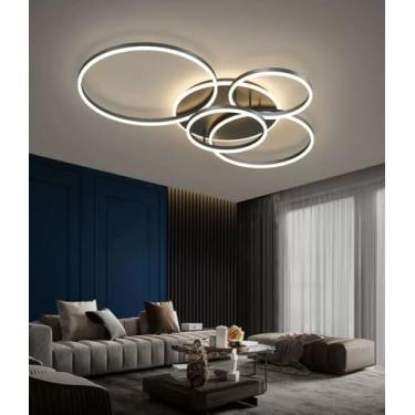 Imagem de Luminária de teto LED moderna e regulável para sala de estar, com design criativo e redondo, controle remoto, temperatura de cor de 3000K a 6500K, ideal para quartos e salas de jantar (preta