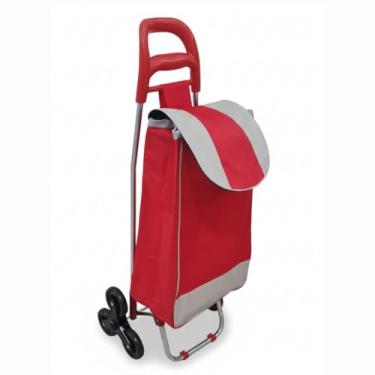 Imagem de Carrinho de compras com 6 rodas, capacidade de carga de 30 kg, dobrável, design portátil multifuncional, construção reforçada com aço, interior espaçoso.(Vermelho)