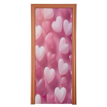 Imagem de ATTX Capa de porta da frente com corações de dia dos namorados - decoração de férias de tecido elástico lavável para festas, casa, decoração de porta da frente, 90 x 98 polegadas (90)