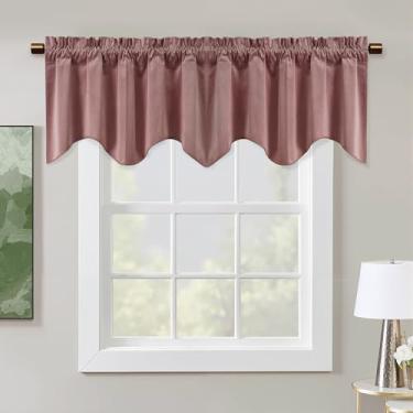 Imagem de StangH Saia rosa selvagem para janelas, cortinas curtas recortadas com bolso de varão para decoração de casa, atmosfera romântica de amor para quarto/sala de jantar/cafeteria, L 132 x C 45 cm, 1