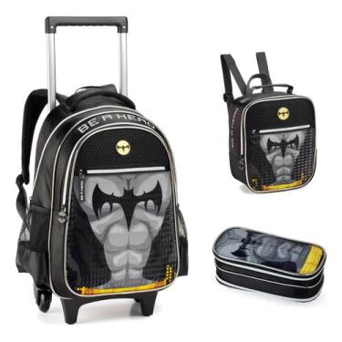 Imagem de Kit Mochila Rodinha Lancheira Estojo Infantil Menino Batman Denlex