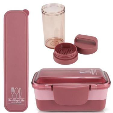 Imagem de Kit marmita com Porta Talher e Garrafa Joy vedação na tampa e no filtr