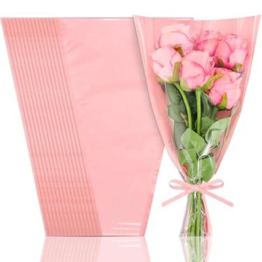 Imagem de Whaline 50 sacos de embrulho de flores kraft 40 cm transparente buquê floral mangas celofane grande rosa florista suprimentos de embalagem para dia dos namorados mãe aniversário de formatura