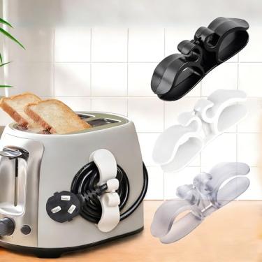 Imagem de 2 peças de suporte organizador de cordão adesivo para utensílios de cozinha, enrolador de cabo para misturador, cafeteira, panela de pressão e fritadeira a ar (preta)